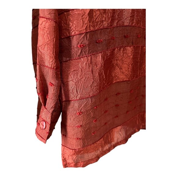 Alfred Dunner Women’s Size 12 Burnt Orange Sheer Textured Stripe Button-Front Bl - Picture 4 of 6